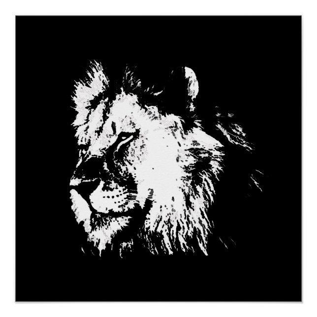 Póster Black White Lion - Animal Pop Art (Frente)