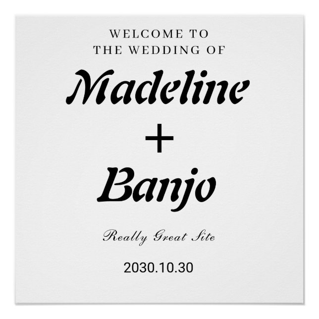 Póster Black & White Minimalist Calligraphy Wedding  (Frente)