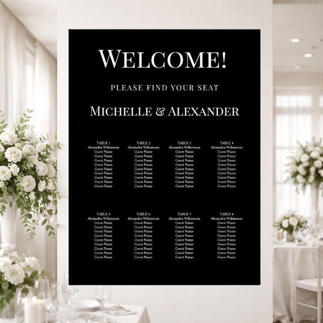 Poster Black white modern simple wedding seating chart (Criador carregado)