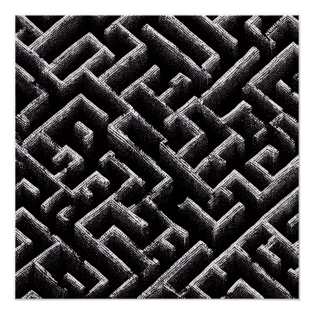 Póster Black & White Optical Illusion Maze Pattern Art (Frente)
