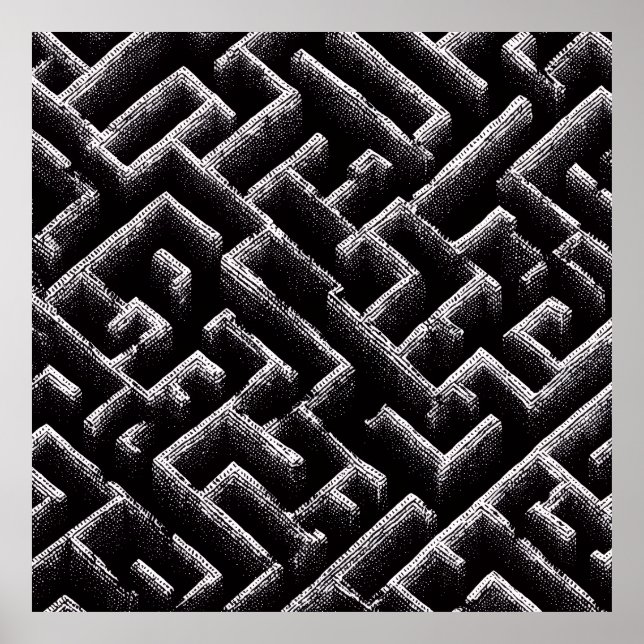 Poster Black & White Optical Illusion Maze Pattern Art (Frente)