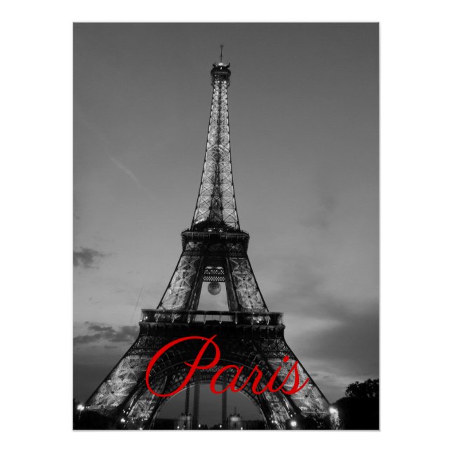 Póster Black White Paris City Night Eiffel Torre Europeia (Frente)