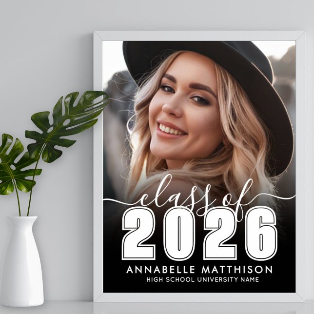 Poster Black White Photo Graduation Party Sign (Black White Photo Graduation Party Sign)