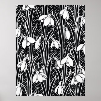 Poster Black & White Snowdrop Pattern
