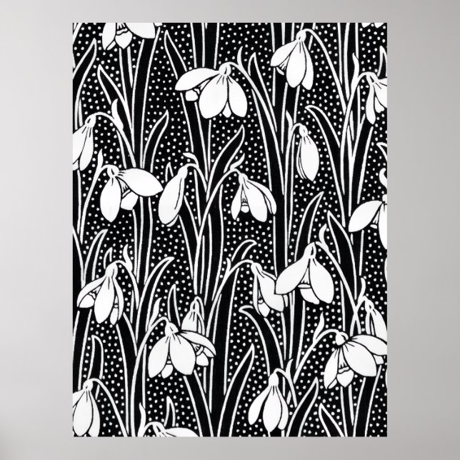 Poster Black & White Snowdrop Pattern  (Frente)