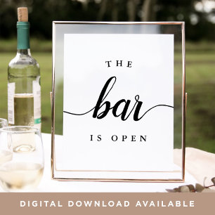 Poster Black & White "The Bar is Open" Wedding Sign