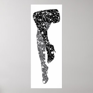 Poster Black white woman's floral pattern legs