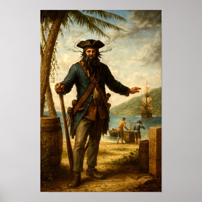 Poster Blackbeard The Pirate With Smoking Beard (Frente)