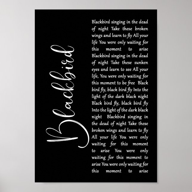 Poster Blackbird Black Script Song Lyric Wall Art Impress (Frente)