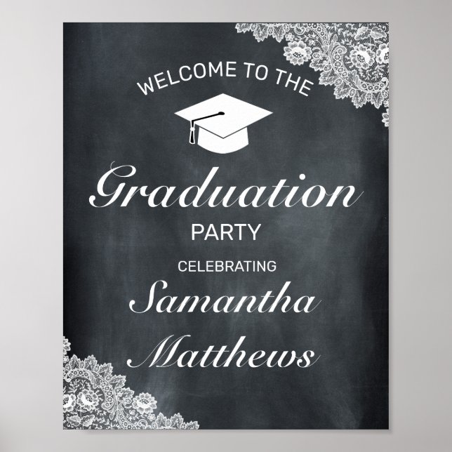 Poster Blackboard e White Lace Festa de formatura bem-vin (Frente)