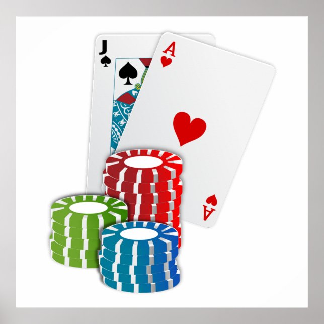 Póster Blackjack com Chips Poker (Frente)