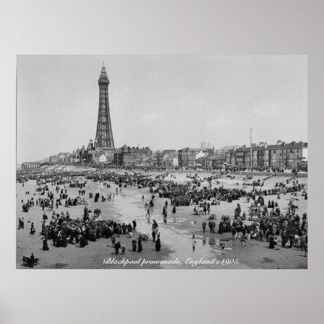 Poster Blackpool Tower & promenade, Inglaterra c 1905 (Frente)