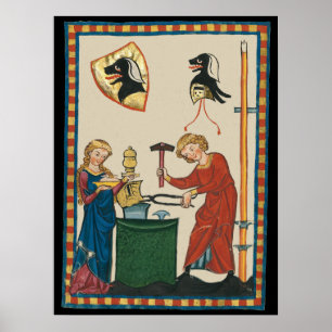Poster Blacksmith Forging Helmet Medieval Art