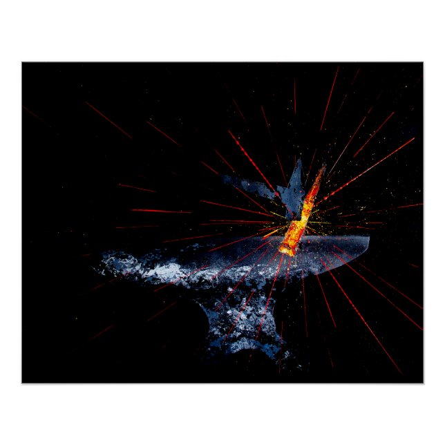 Póster Blacksmith Hammering em Anvil (Frente)