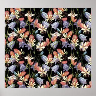 Poster Bladder Campion Bells: Watercolor Floral
