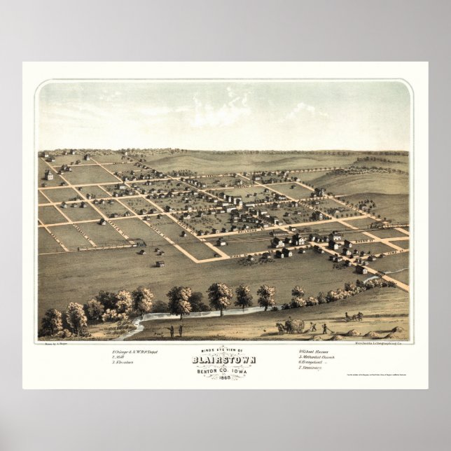 Póster Blairstown, IA Panorâmica - 1868 (Frente)