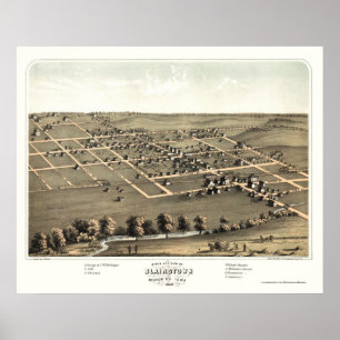 Póster Blairstown, mapa panorâmico de IA - 1868