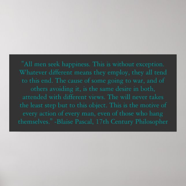 Póster Blaise Pascal sobre a Felicidade do Homem (Frente)