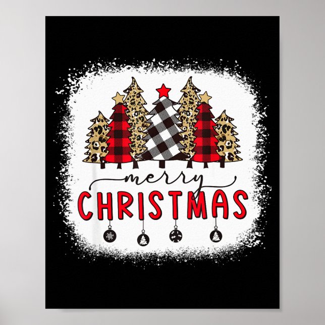 Poster Bleached Merry Christmas Tree Funny Leopard Plaid  (Frente)