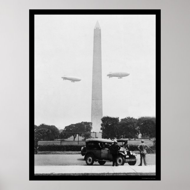 Póster Blimps perto do Monumento a Washington em 1924 (Frente)