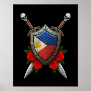 Poster Blindagem e espadas filipinas vestidas com Rosas