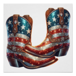 Póster Bling American Flag Boots