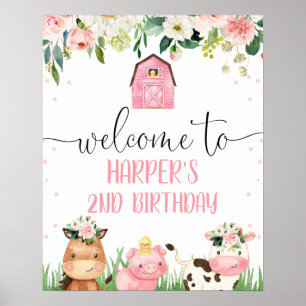 Poster Blinheira Rosa Animais Florais Da Fazenda Aniversá