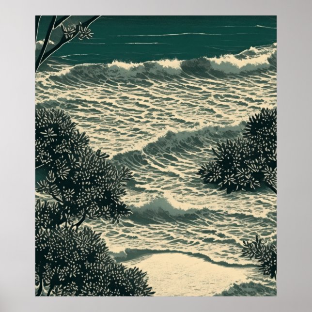 Poster Bliss Costeiras: Desenho de Serene Sandy Beach Lin (Frente)