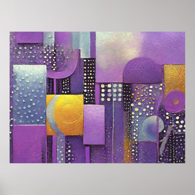 Poster Bloco de Cor Abstrato Violeta e Dourado ID1043 (Frente)
