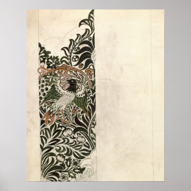 Póster Bloco de madeira "pássaro e vinha" não acabado des (Frente)