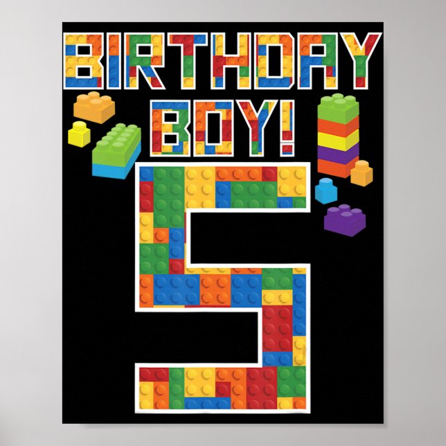 Poster Bloco Edifício De Blocos De 5 Bonito De Aniversári (Frente)