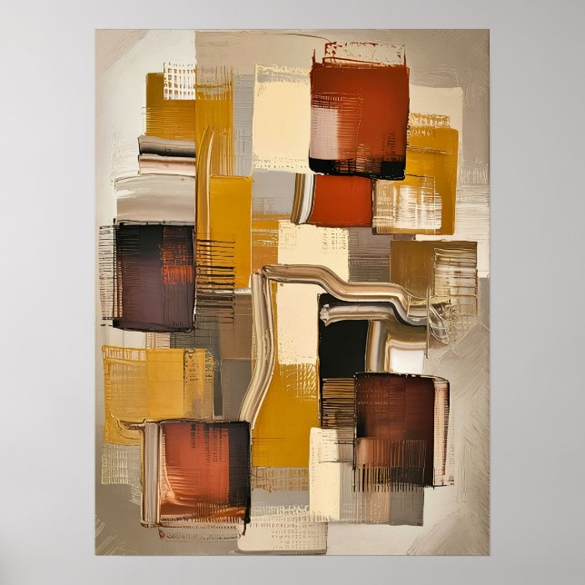 Poster Blocos de Abstrato texturizados - Moderno do tom d (Frente)