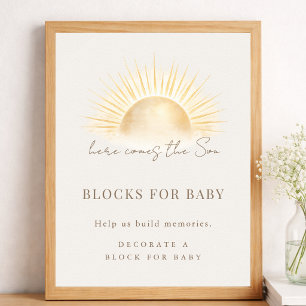 Poster Blocos de Chuvinha de Bebê Menino em Dourado Bege