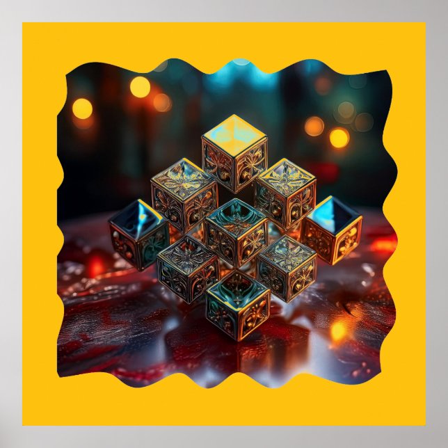 Poster Blocos Pequenos Com Designs Geométricos Empilhados (Frente)