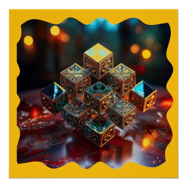 Póster Blocos Pequenos Com Designs Geométricos Empilhados (Frente)