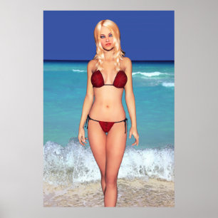 Póster Blonde Bikini Beach Babe