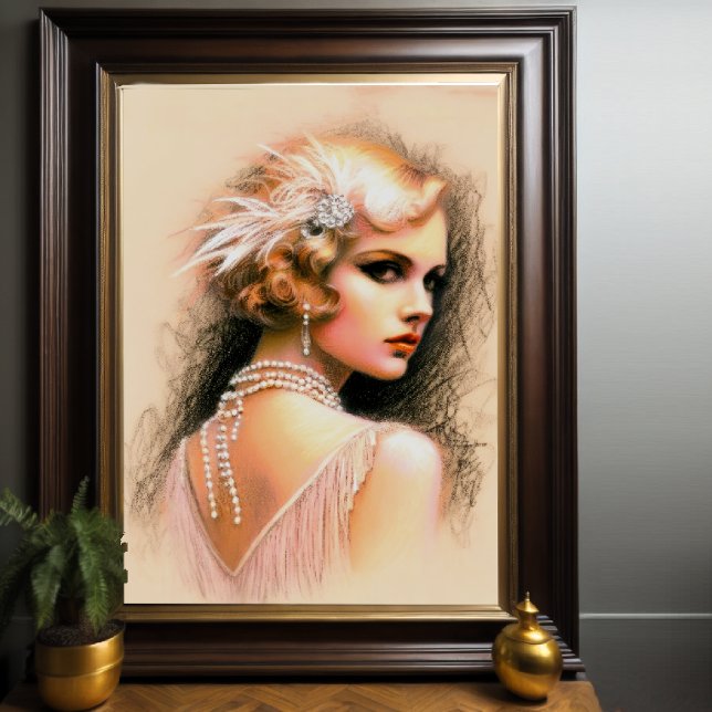 Poster Blonde de Flapper de Pastel Drawing 1920 (Criador carregado)