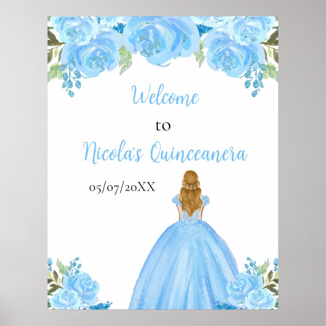 Poster Blonde Hair Princess Blue Quinceanera Welcome (Frente)