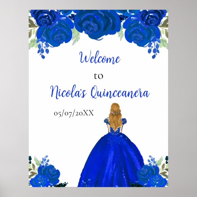 Poster Blonde Hair Princess Blue Quinceanera Welcome (Frente)