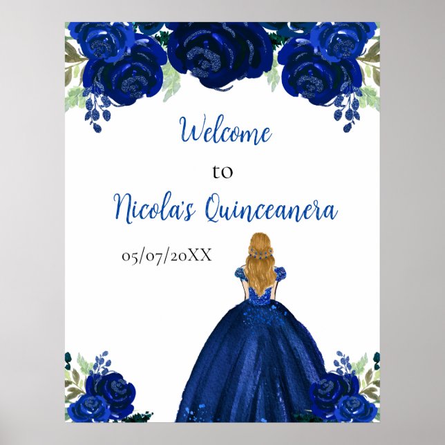 Poster Blonde Hair Princess Navy Quinceanera Welcome (Frente)