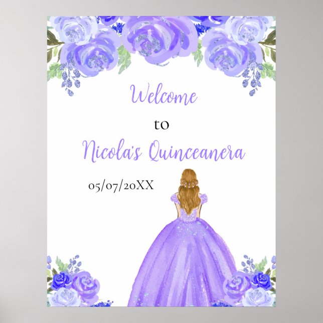 Poster Blondres Princesa Purple Quinceanera Bem-Vindo (Frente)