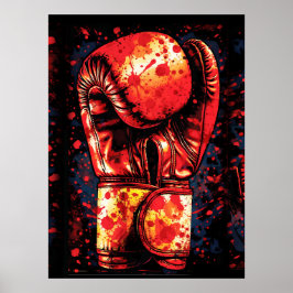 Poster Blood-Splattered Red Boxing Gloves Dramatic Art