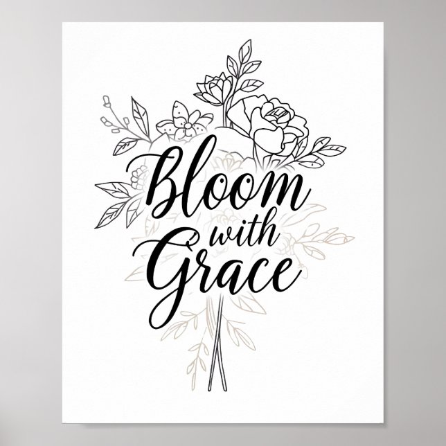 Poster "Bloom com Graça", citação flexível inspiracional (Frente)