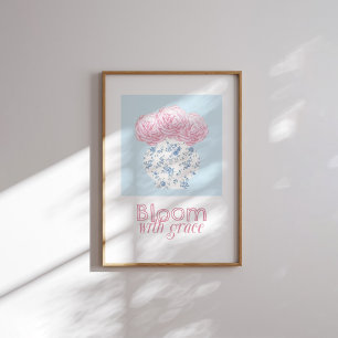 Poster Bloom com Grace Rosa Floral Vase Christian