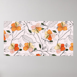 Poster Blooming Flowers. Realistic isolated seamless flow