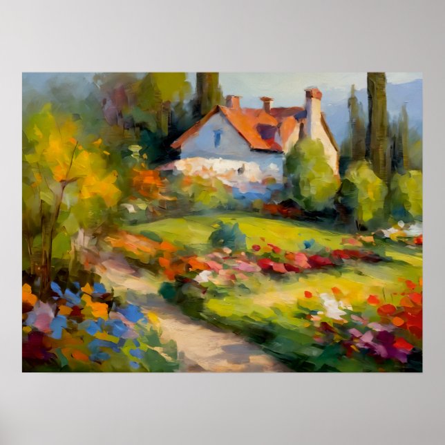 Poster Blooming Haven: House and Garden Delight (Frente)