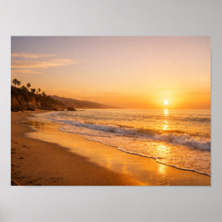 Poster Blooming Lavender Field at Golden Sunset Provence