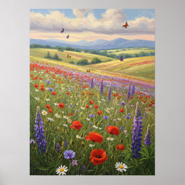 Poster Blooming Meadow Landscape Painting Art