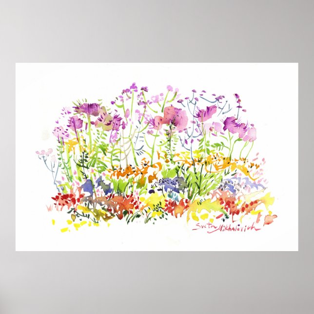 Poster Blooming Summer Garden - Hand-Painted Watercolor (Frente)