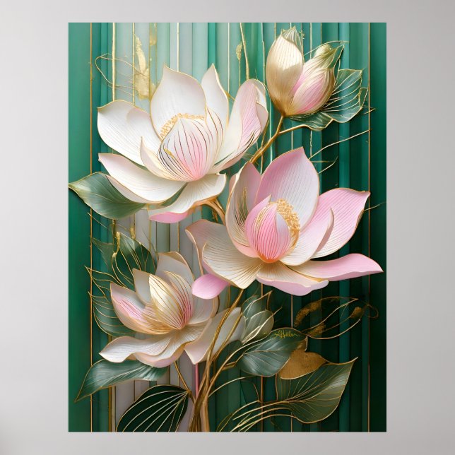 Poster Blooming Wallpaper Japonês Magnolia Art (Frente)
